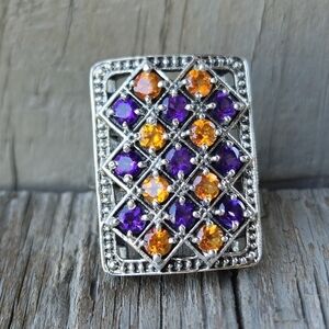 NICKY BUTLER 925 Sterling Silver Amethyst & Honey Topaz Designer Ring Size 7 NWT